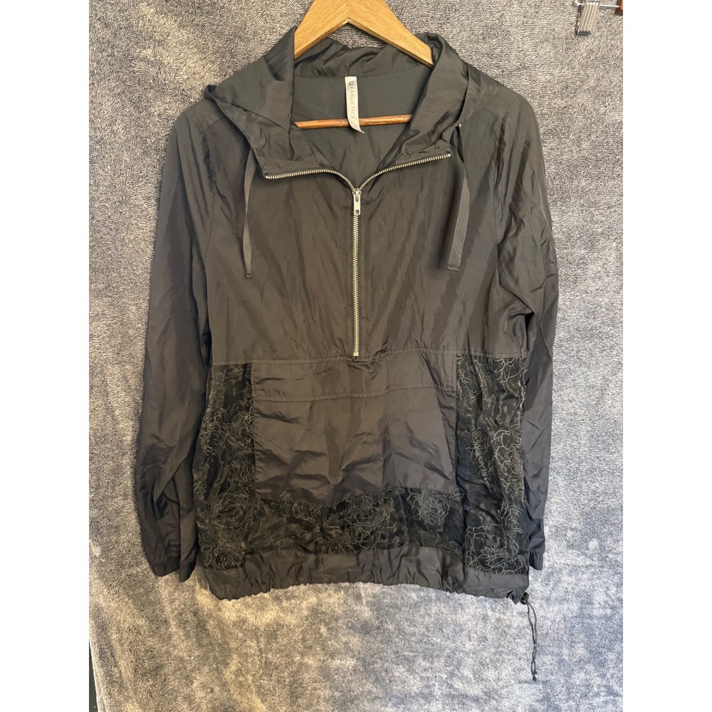 Fabletics Womens Black Lace Panel Quarter Zip Hooded Windbreaker Jacket Size M